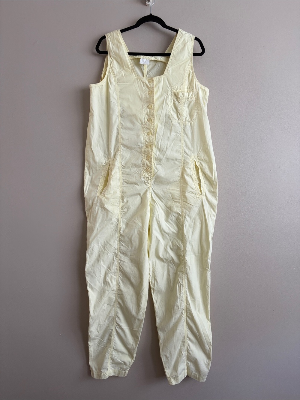 Vintage Butter Yellow Button Front Sleeveless Jumpsuit - Size M/L